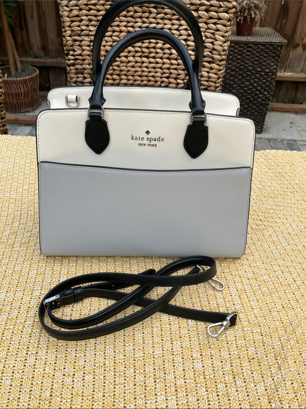 NWOT Kate Spade Madison Satchel Light Platinum Gray & Cream Colorblock + Wallet - Picture 2 of 15